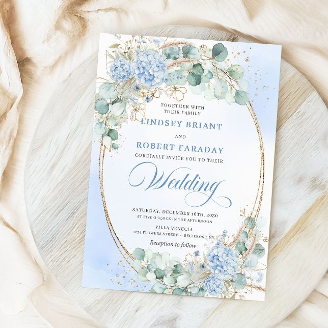Invitation de mariage au eucalyptus et hydrangea b (Timeless Blue Hydrangea Eucalyptus Wedding Invitation)
