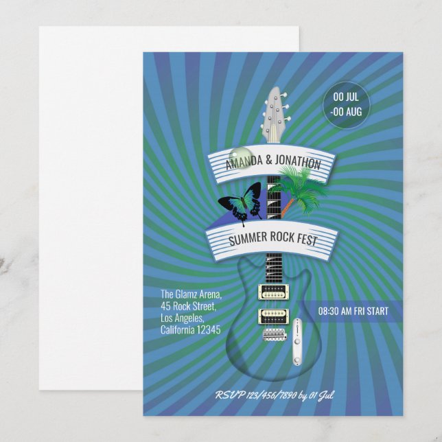 Invitation de mariage au Festival de Rock d'Été (Devant / Derrière)