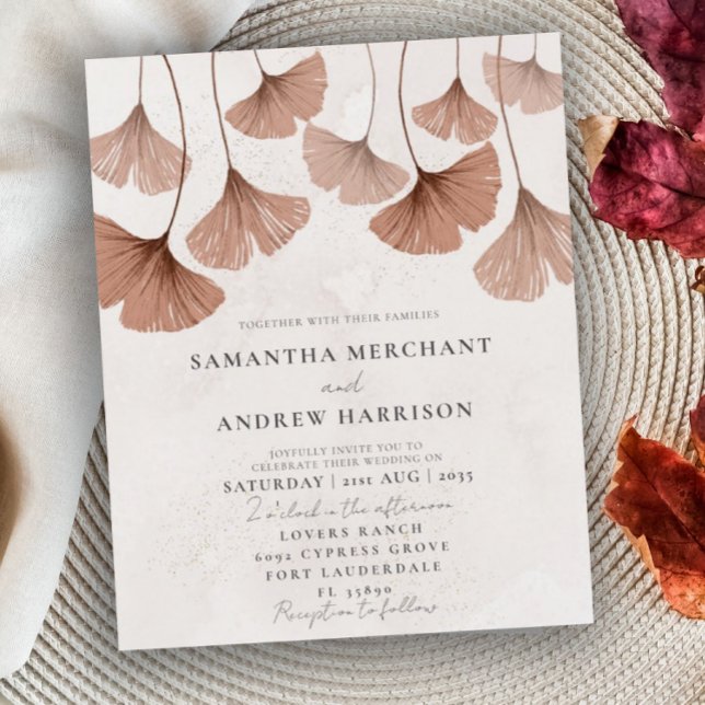 Invitation de mariage au ginkgo en terre cuite bon (Créateur téléchargé)