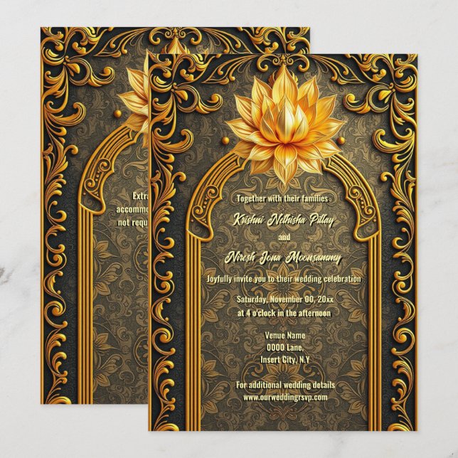 Invitation de mariage au Temple du Lotus indien de (Devant / Derrière)
