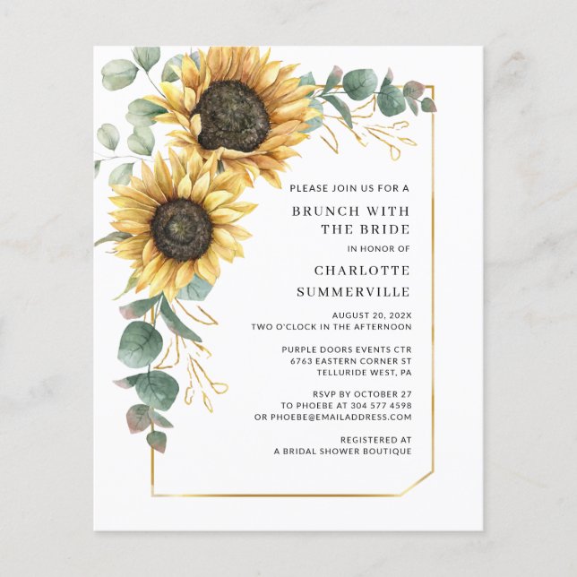 Invitation de mariage au tournesol à l'aquarelle (Devant)
