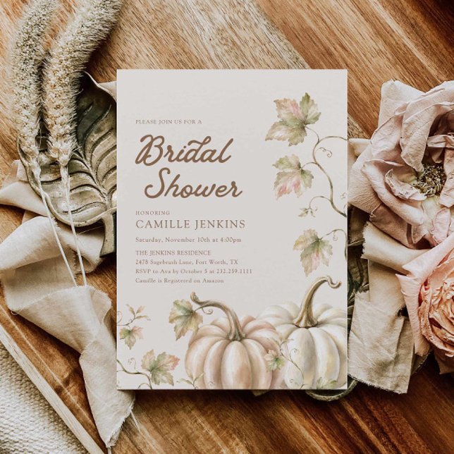 Invitation de mariage automnal à l'aquarelle avec  (Fall Harvest Pumpkin Bridal Shower)