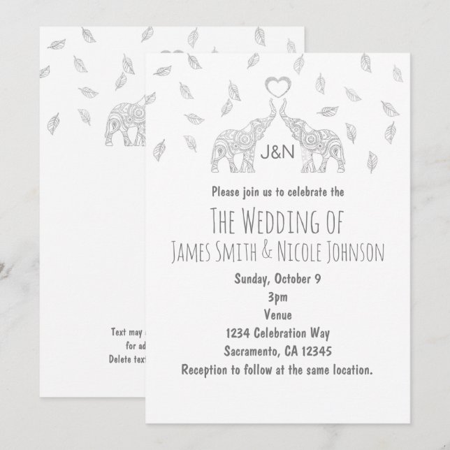 Invitation de mariage automnal argentée à coeur av (Devant / Derrière)