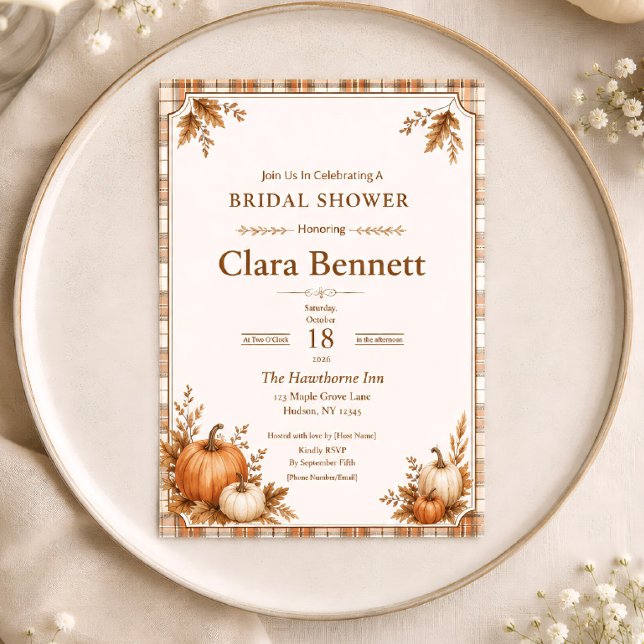 Invitation de mariage automnal éditable avec motif (Créateur téléchargé)