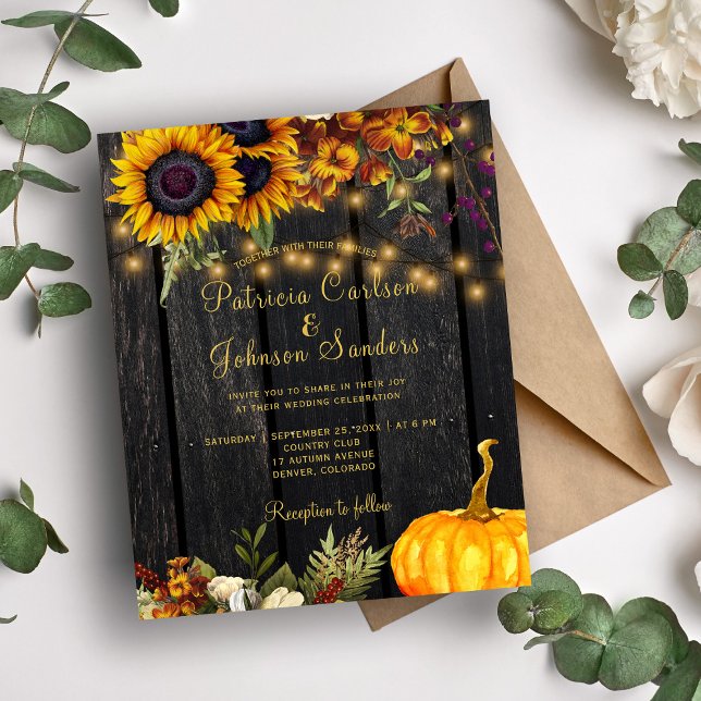 Invitation de mariage automne rustique en bois à p (Créateur téléchargé)