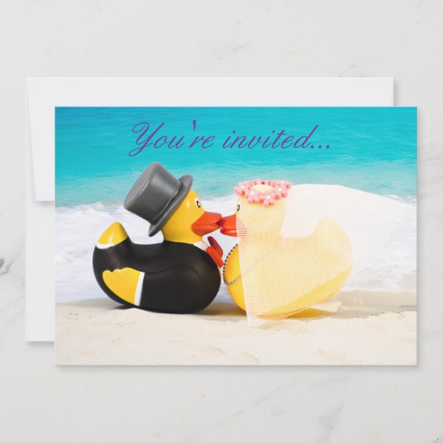 Invitation de mariage aux canards sur la plage - M (Devant)