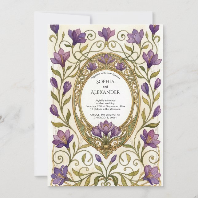 Invitation de mariage aux élégantes Freesias Viole (Devant)