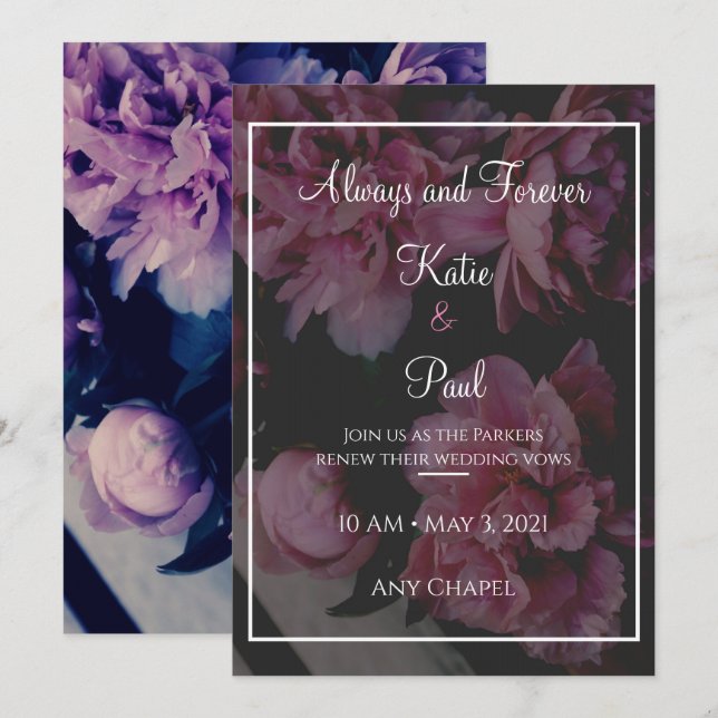 Invitation de mariage aux fleurs de rose élégantes (Devant / Derrière)
