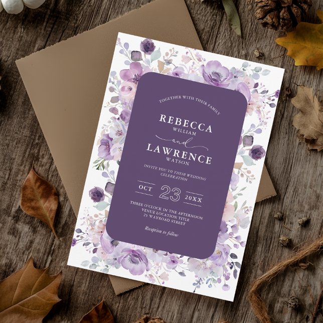 Invitation de mariage aux fleurs de violette pourp (Créateur téléchargé)