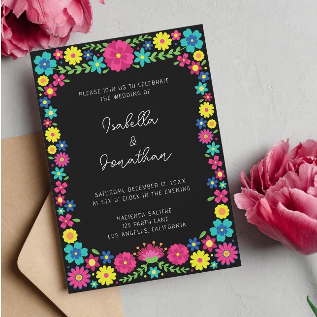Invitation de mariage aux fleurs mexicaines coloré (Créateur téléchargé)
