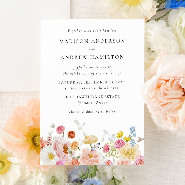 Invitation de mariage aux fleurs sauvages aquarell (Créateur téléchargé)
