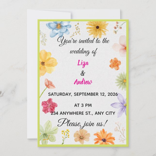 Invitation de mariage aux fleurs sauvages aquarell (Devant)