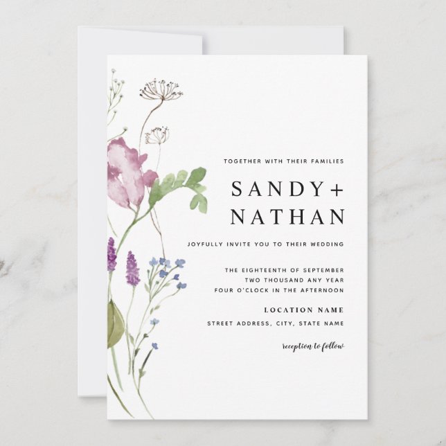 Invitation de mariage aux fleurs sauvages modernes (Devant)