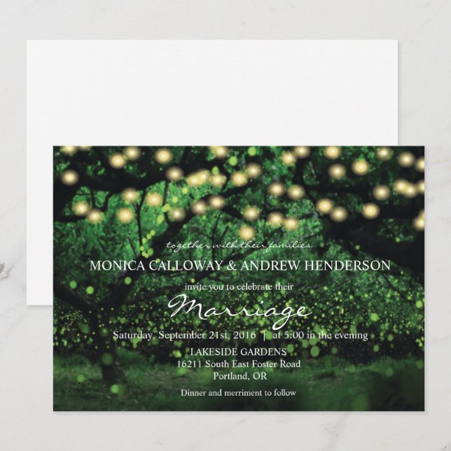 Invitation de mariage aux lumières de fée de la fo (Devant / Derrière)