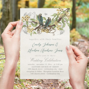 Invitation de mariage aux oiseaux vintage avec bra