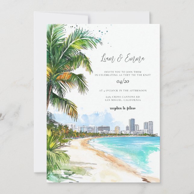Invitation de mariage aux palmiers de Miami Beach (Devant)