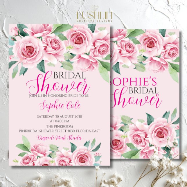Invitation de mariage aux roses aquarelles (Créateur téléchargé)