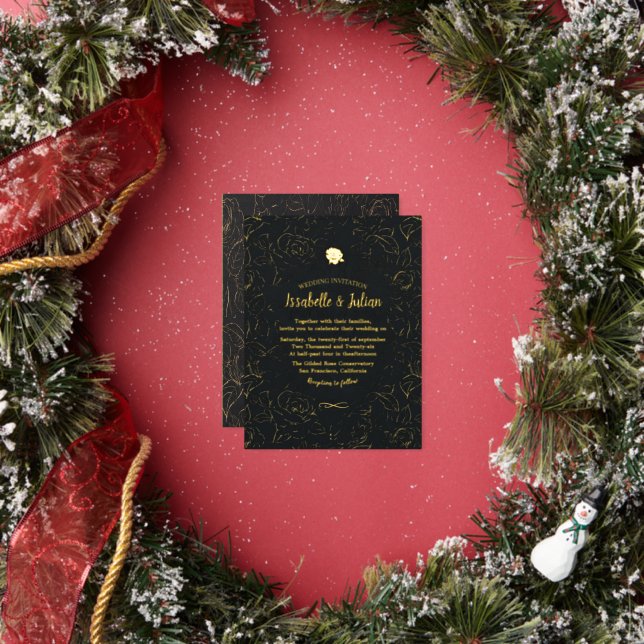 Invitation de mariage aux roses dorées (Insitu)
