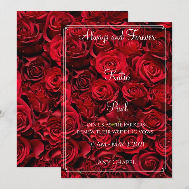 Invitation de mariage aux roses rouges élégantes (Devant / Derrière)