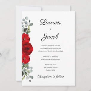Invitation de mariage aux roses rouges et à l'euca