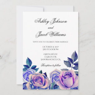 Invitation de mariage aux roses violettes. Floral