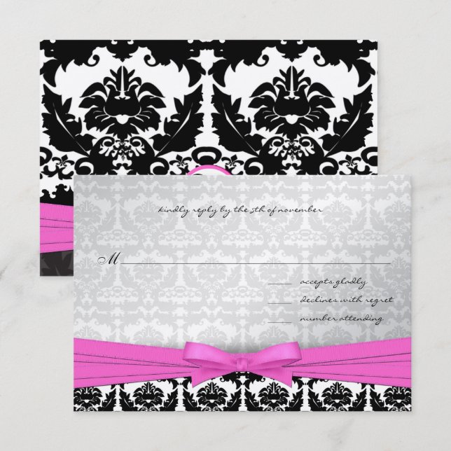 Invitation de mariage aux tourbillons de damas ros (Devant / Derrière)