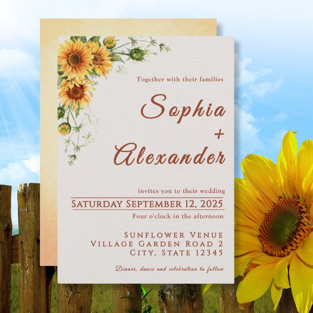 Invitation de mariage aux tournesols aquarelle (Créateur téléchargé)