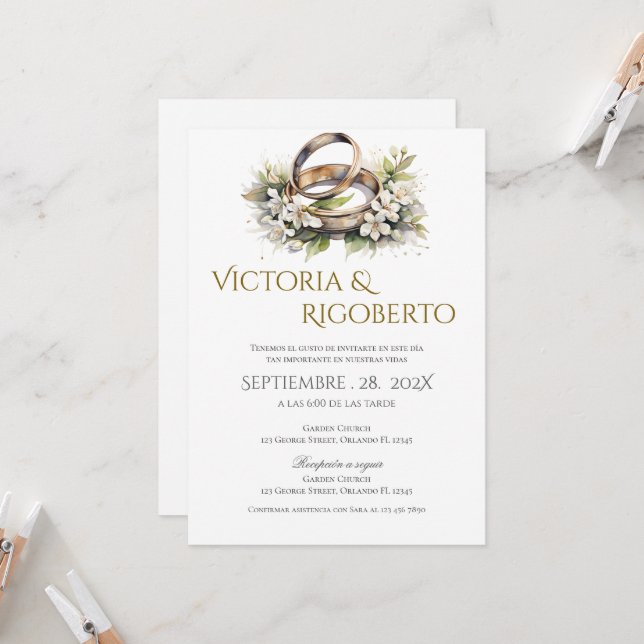 Invitation de mariage avec anneaux (Devant/Arrière en situation)