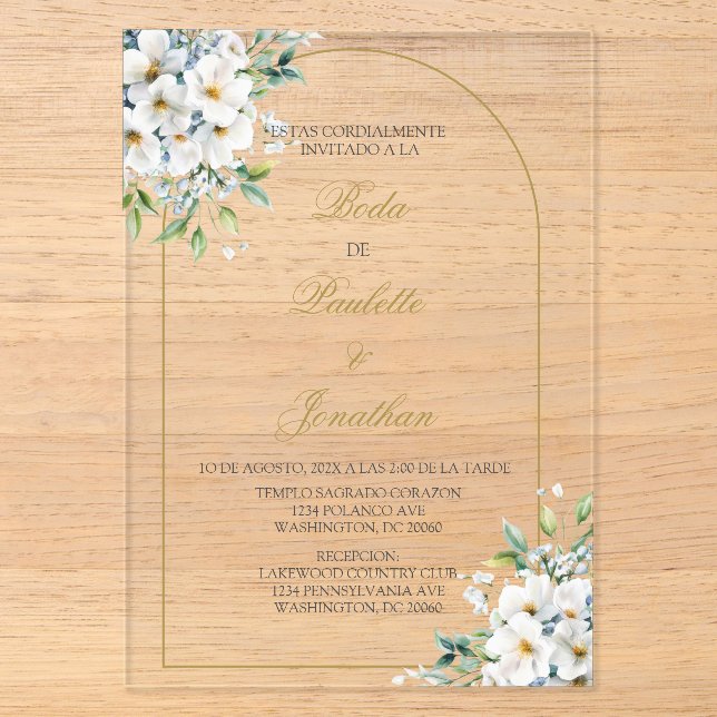 Invitation de mariage avec bouquet blanc (Recto)