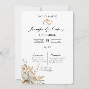 Invitation de mariage avec bouquet et bague