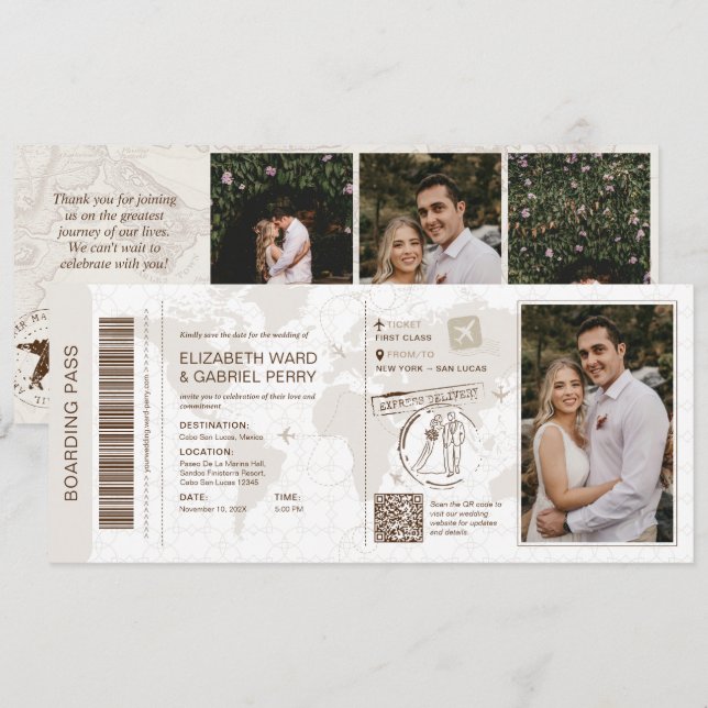 Invitation de mariage avec carte d'embarquement En (Devant / Derrière)