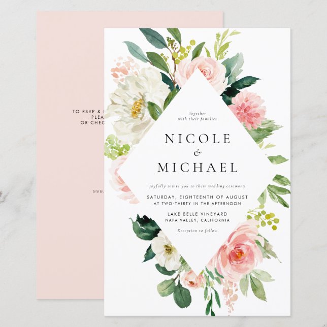 Invitation de mariage avec code QR de fleurs de ja (Devant / Derrière)