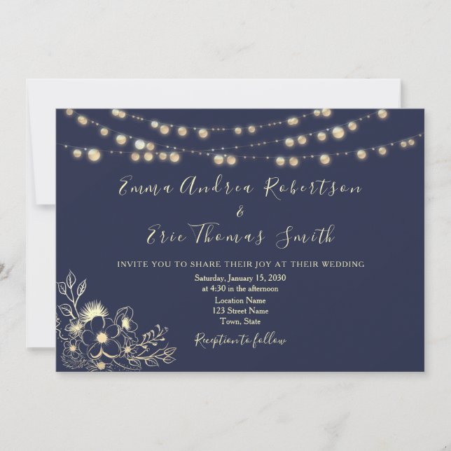 Invitation de mariage avec code QR et guirlande lu (Devant)