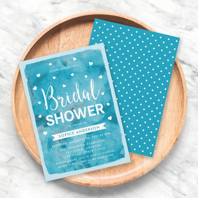 Invitation de mariage avec cœurs aquarelle bleue (Créateur téléchargé)