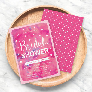 Invitation de mariage avec coeurs aquarelle rose