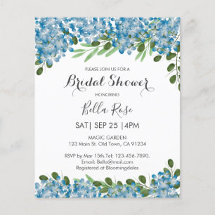 Invitation de mariage avec des hortensias bleus de