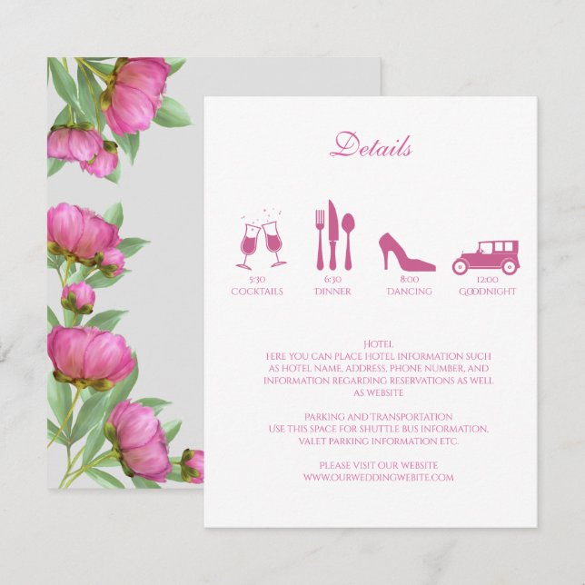 Invitation de mariage avec détails sur les pivoine (Devant / Derrière)