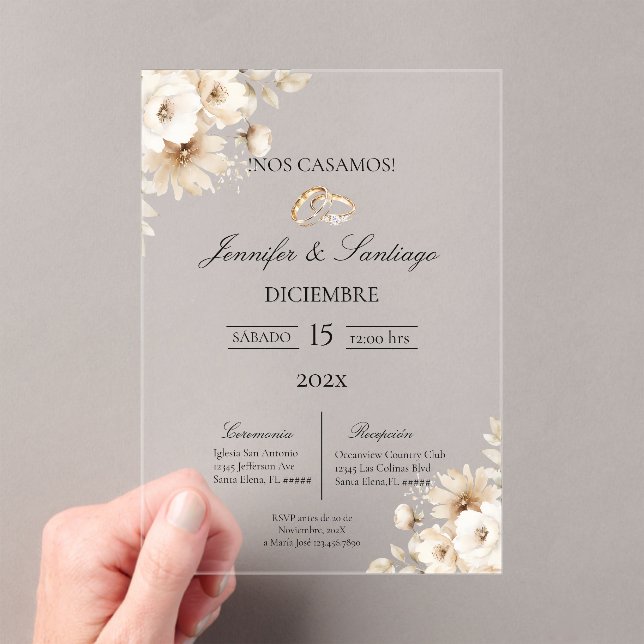 Invitation de mariage avec fleur blanche (In situ (ordinateur de poche))