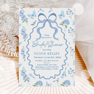 Invitation de mariage avec fleur d'hortensia bleu
