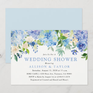 Invitation de mariage avec fleurs aquarelles bleue