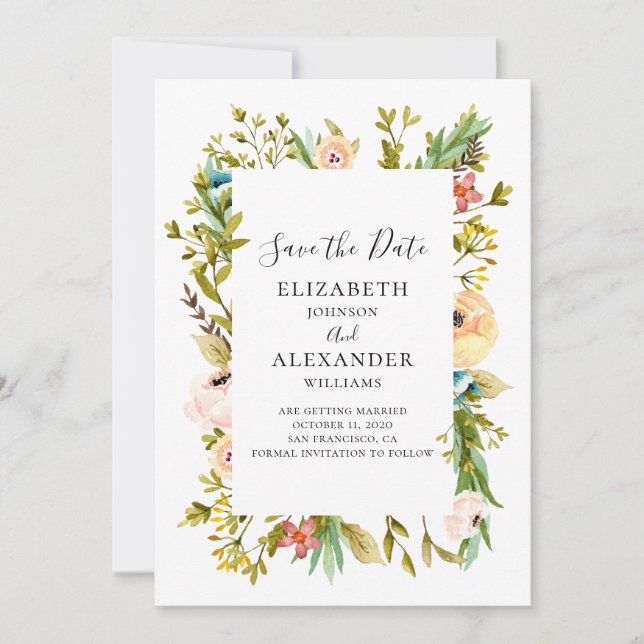 Invitation de mariage avec fleurs d'été. Floral pr (Devant)