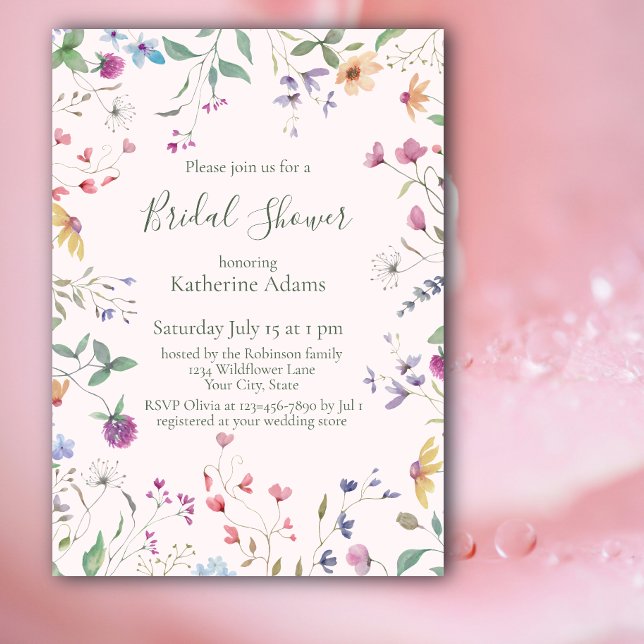 Invitation de mariage avec fleurs sauvages aquarel (Créateur téléchargé)