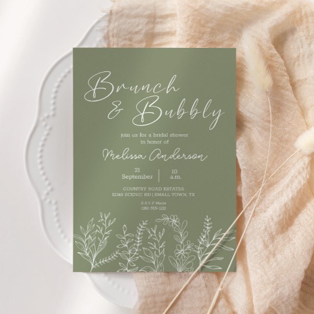Invitation de mariage avec fleurs vert sauge pour  (Créateur téléchargé)