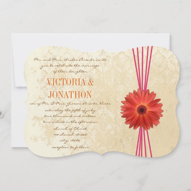 Invitation de mariage avec Gerber Daisy Fuchsia Da (Devant)