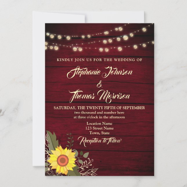 Invitation de mariage avec guirlande de tournesols (Devant)