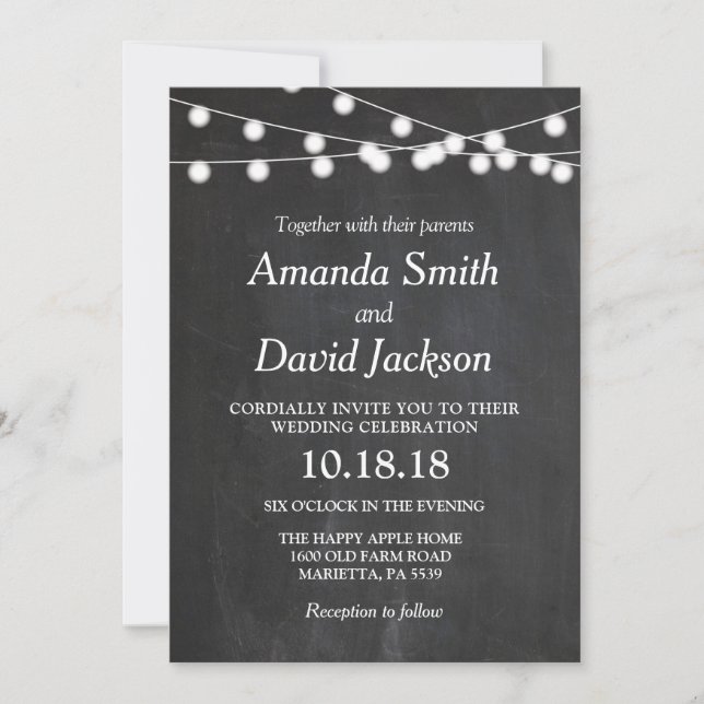 Invitation de mariage avec guirlande lumineuse et  (Devant)