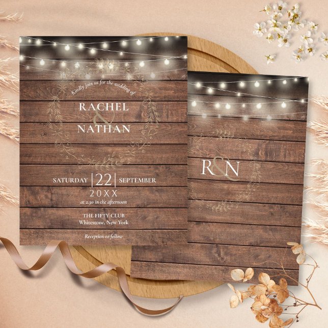 Invitation de mariage avec guirlande rustique à pe (Budget Rustic String Lights Wedding Invitation)