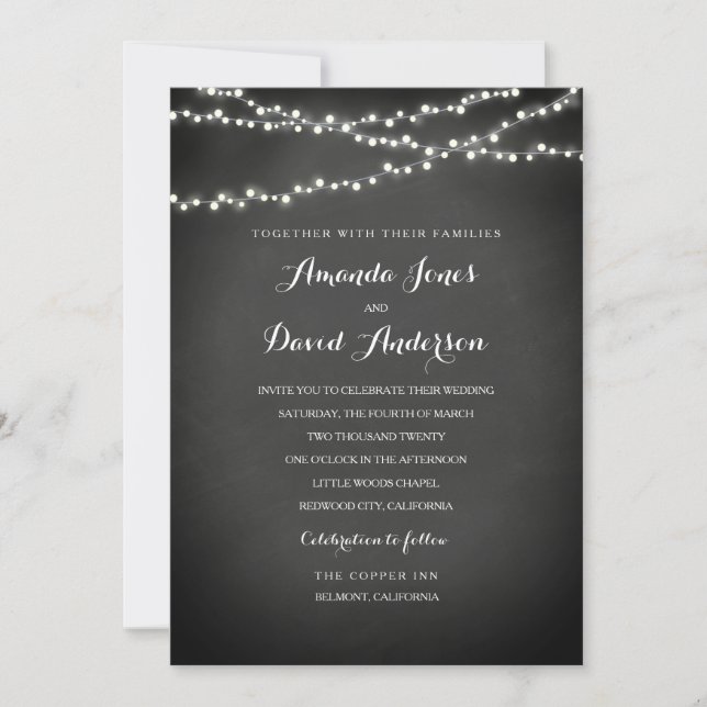 Invitation de mariage avec guirlandes de lumières  (Devant)