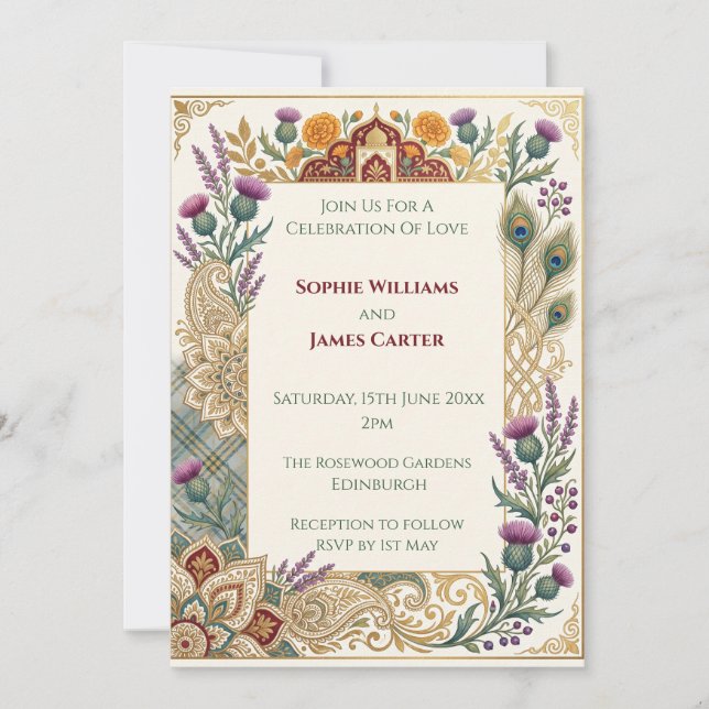 Invitation de mariage avec héritage écossais et in (Devant)