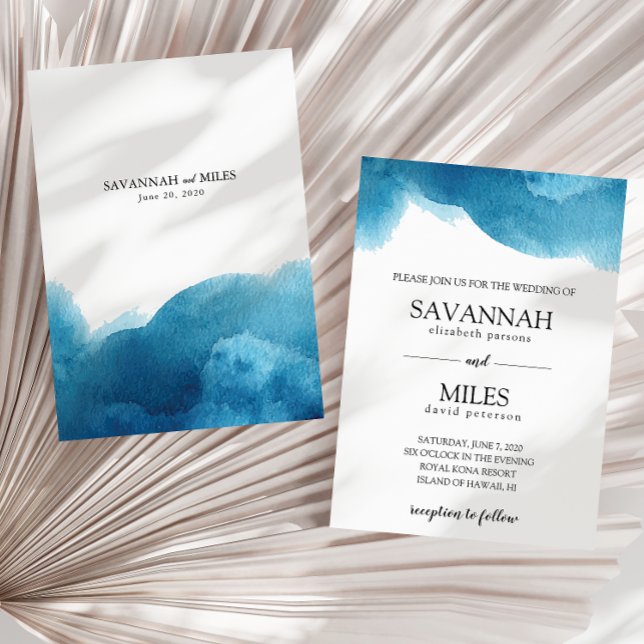 Invitation de mariage avec lavis de bleu aquarelle (Créateur téléchargé)